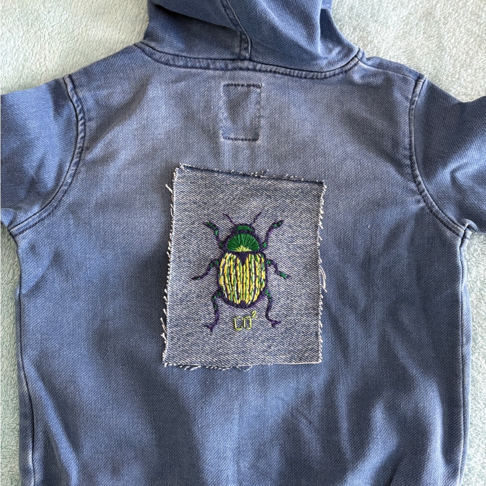 Hand Embroidered Beetle Patch on Denim - Picture 4 of 4